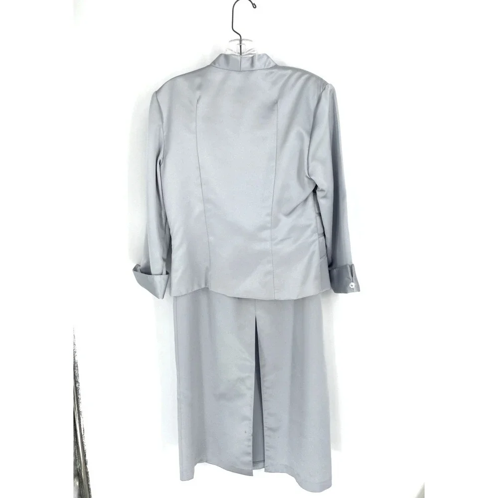 Vtg J.R. Nites by Caliendo Gray Satin Skirt Rhinestone Jacket Y2K‎ Size 12 USA
